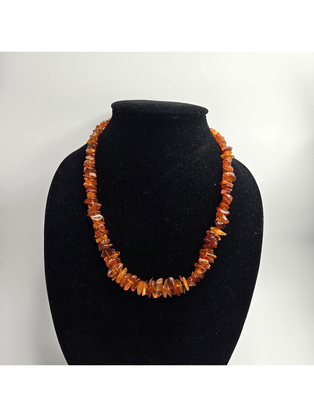 Vintage Baltic Amber Chip Necklace Cognac Honey Gemstone Beaded Polished 1980s